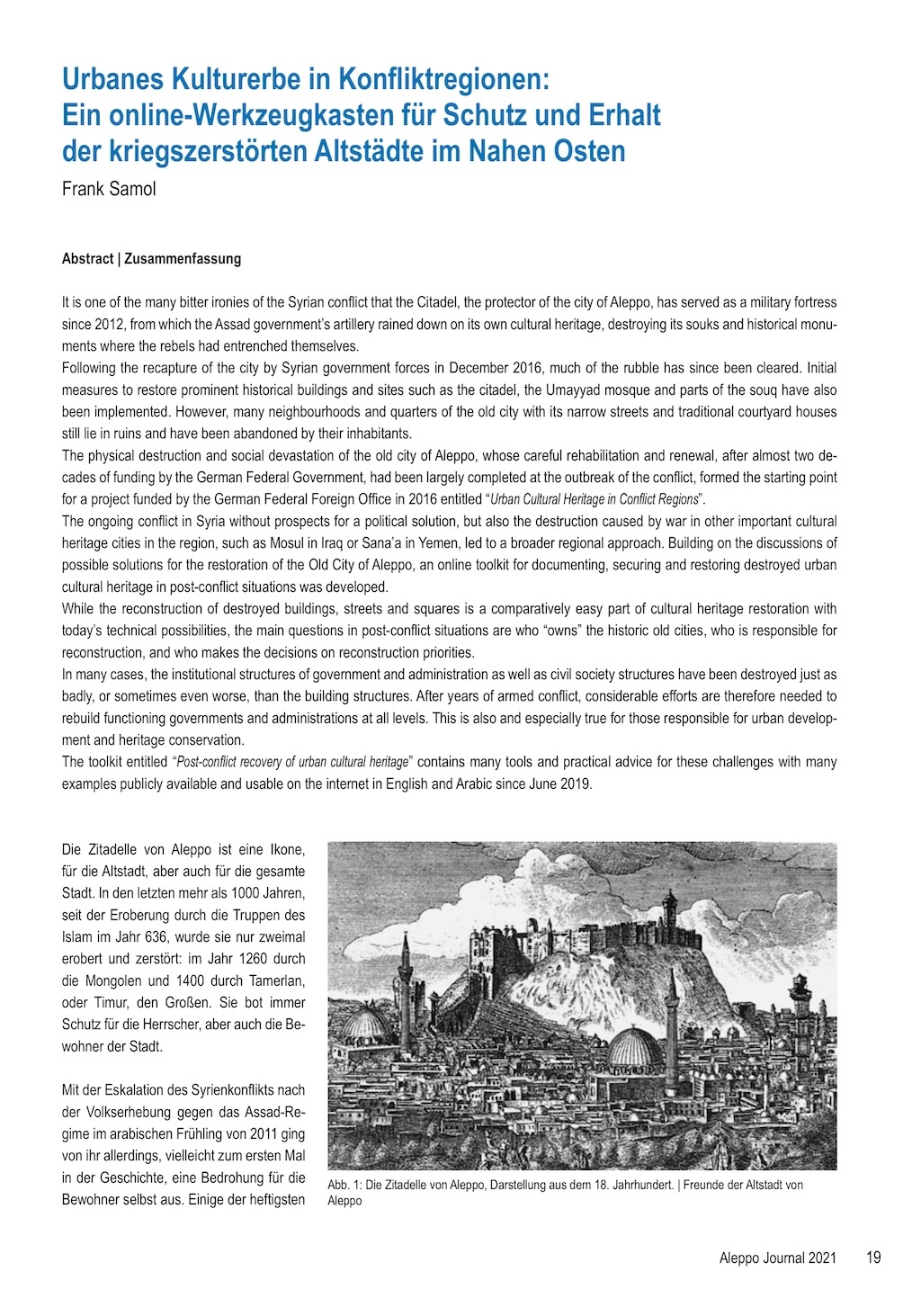 Cover page of article on a toolkit for recovering urban heritage